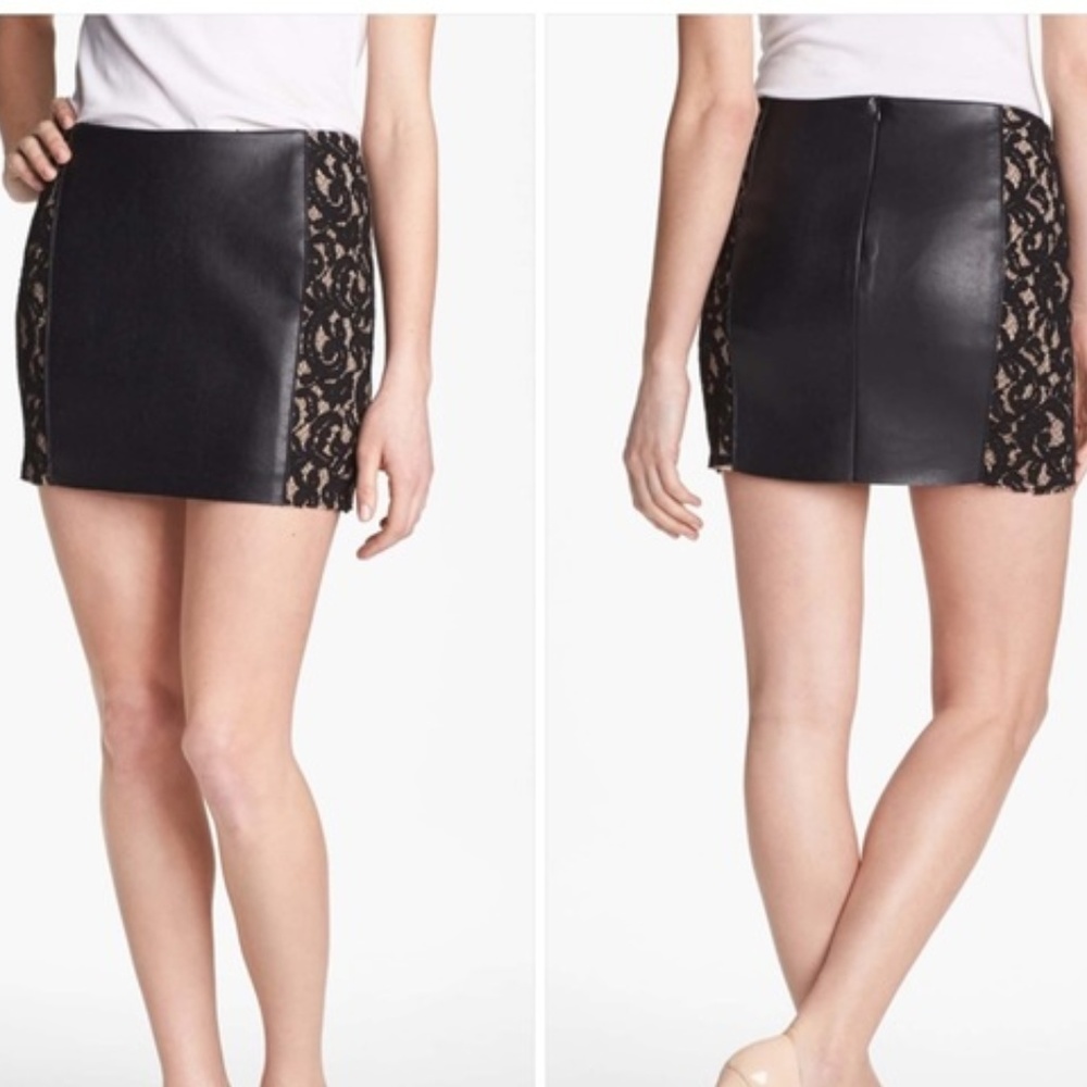 Bailey Mini Skirt Faux Leather and Lace Small